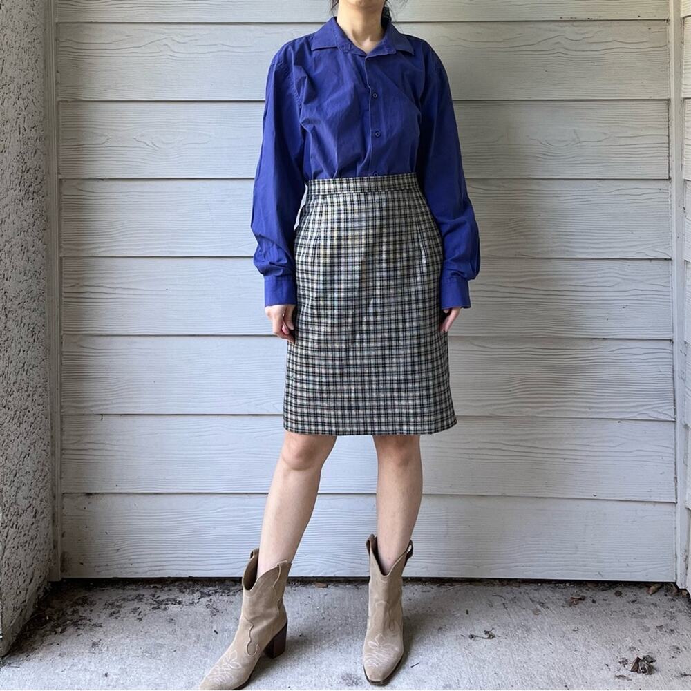 Laurel New Wool&Silk Blend Plaid Skirt.--ZA1